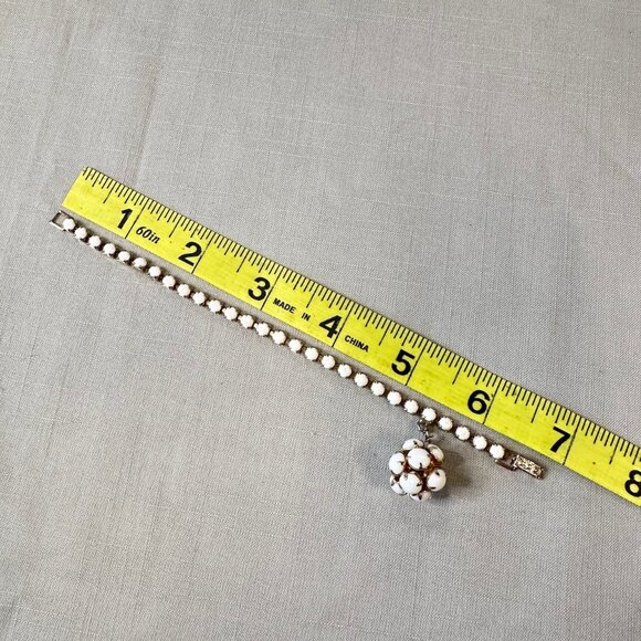 Vintage White Cabochon Bracelet with Ball Pendant - Picture 7 of 10